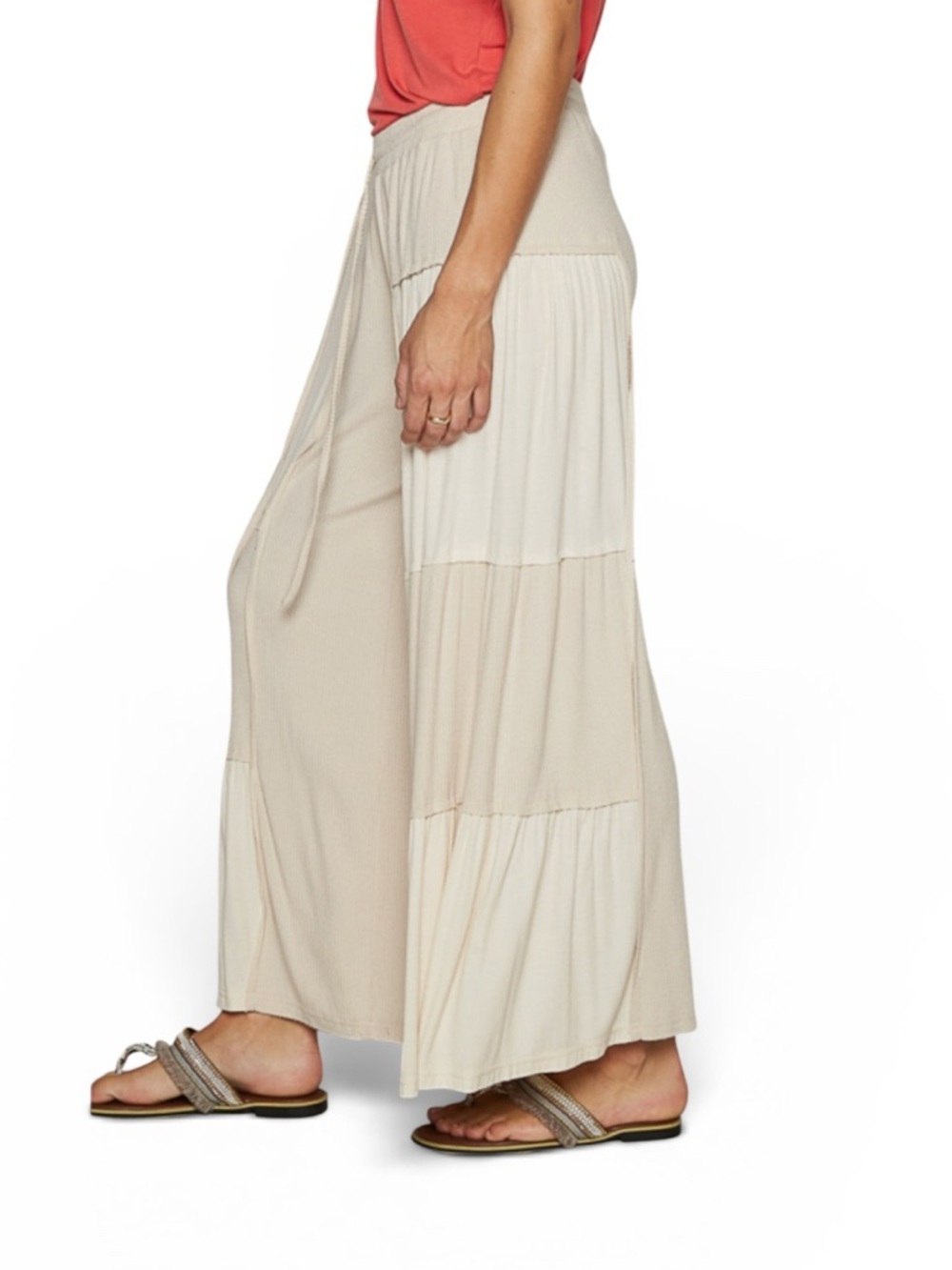 Pol- Wide Leg Patchwork Knit Pants - Cream - Picture 3 of 3